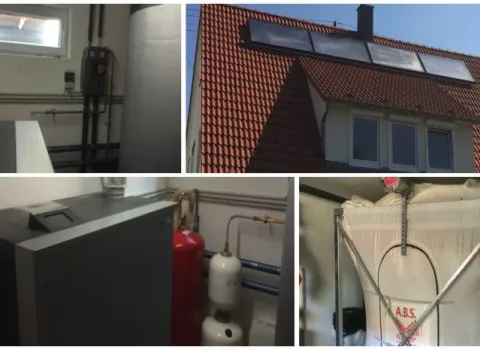 Wohnhaus mit Pelletsanlage, Wärmezentrum, frischem Dusch- und Badewasser, hydraulischem Abgleich und teilsolarem Heizen.